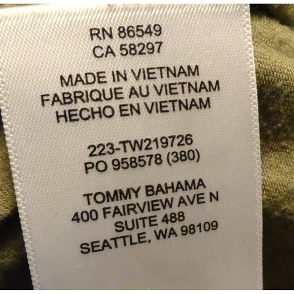 Tommy Bahama V-Neck Tee – Olive Green, Distressed Cutoff, Size - Picture 6 of 6